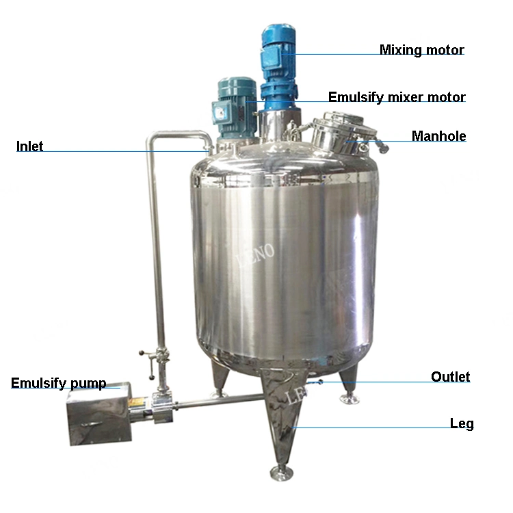 Leno Price Liquid Storage Emulsifying Drum Disperser Homogenizer Tank Electric Steam Heating Mixer Jacketed Vessel Agitator Reactor Stainless Steel Mixing Tank